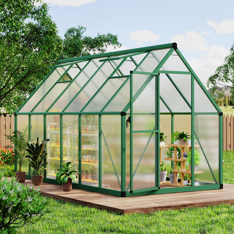 Serre de 6 pi x 11 pi, grande structure en aluminium avec évent de toit réglable, porte à poussoir verrouillable, base stable et clous de sol