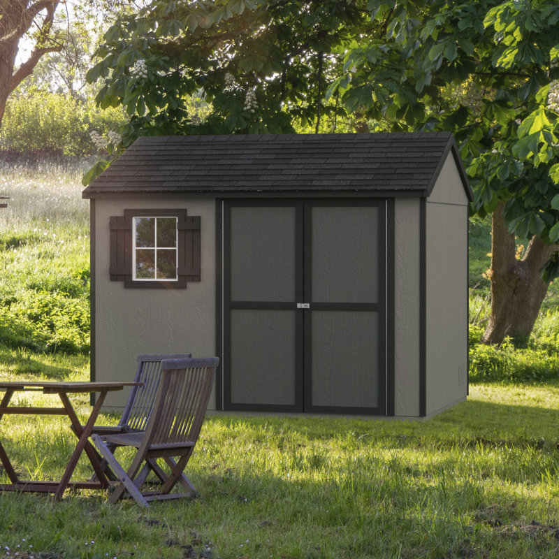 Beige 8' x 10' Pine Wood Storage Shed with Windows