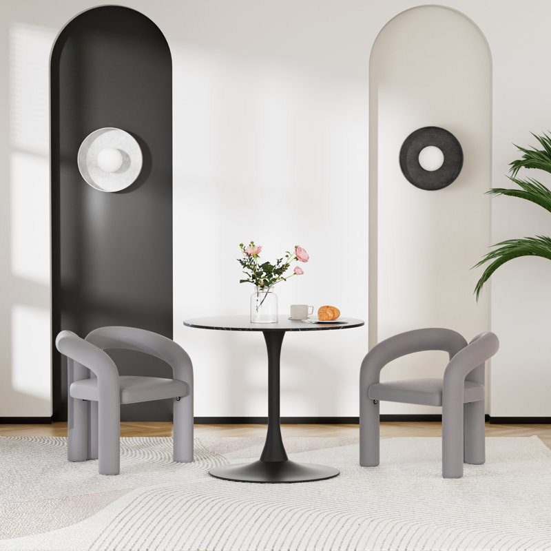 Ensemble de table de salle à manger 3 pièces, table de salle à manger à piédestal et 2 chaises d'appoint, Gris