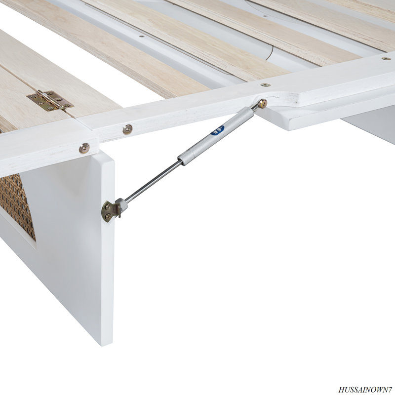 White Queen Murphy Bed with Rattan Headboard and Storage Drawer