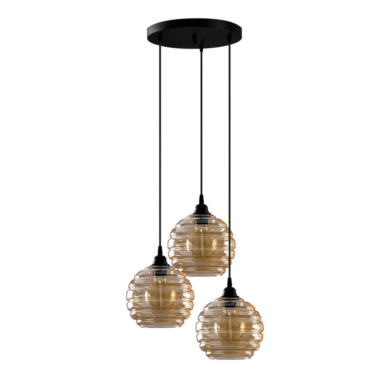 Élégant lustre scandinave, corps en métal doré et noir, 17,3 po x 17,3 po | Hauteur réglable: 45,7 pouces | 3 x douilles E27 de 40 W maximum | Design nostalgique avec capuchon en verre, parfait pour les intérieurs du Sud-Ouest et modernes | IP20, solution d'éclairage élégante