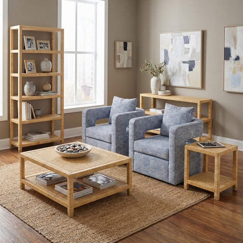Crosby Square Tan Raffia Accent_End Table