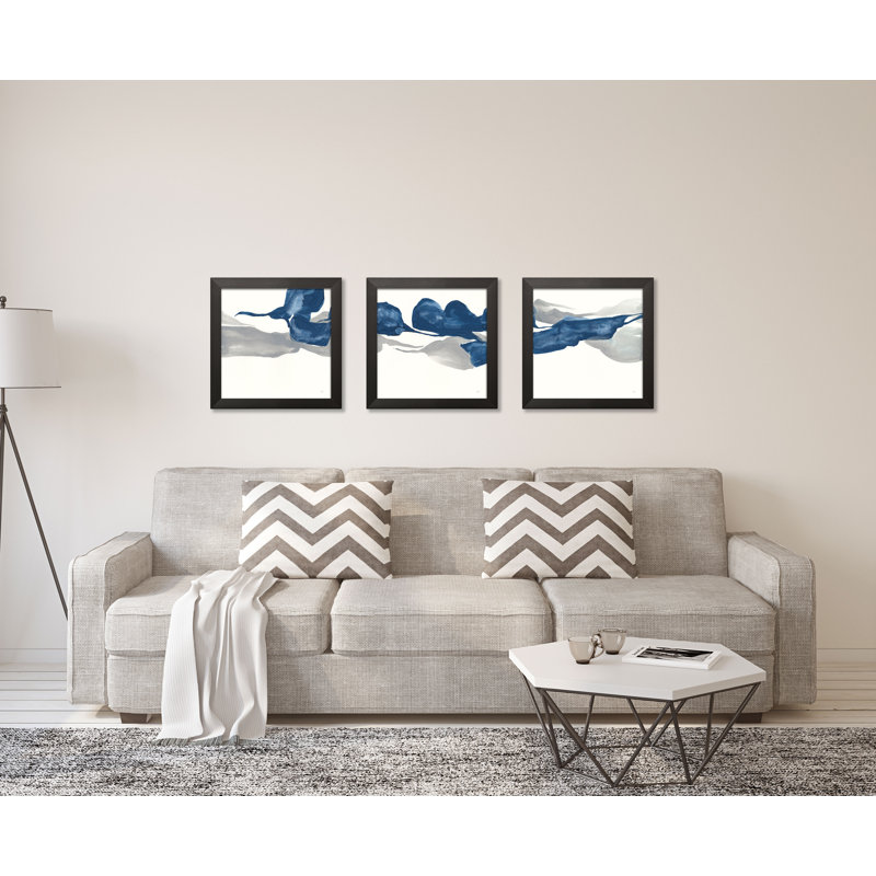 «Sapphire and Grey I, II, & III», ensemble de 3 reproductions de peintures à l'acrylique, H 12 po x l 12 po x P 0,75 po