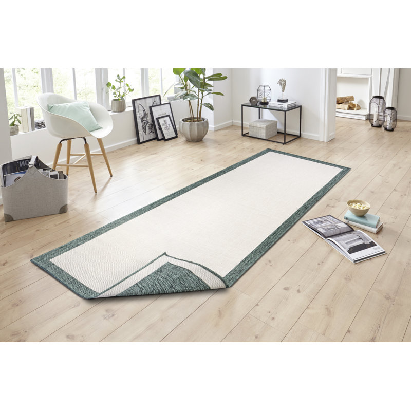 Panama Flatweave GreenCream Rug, Runner 80 x 250cm