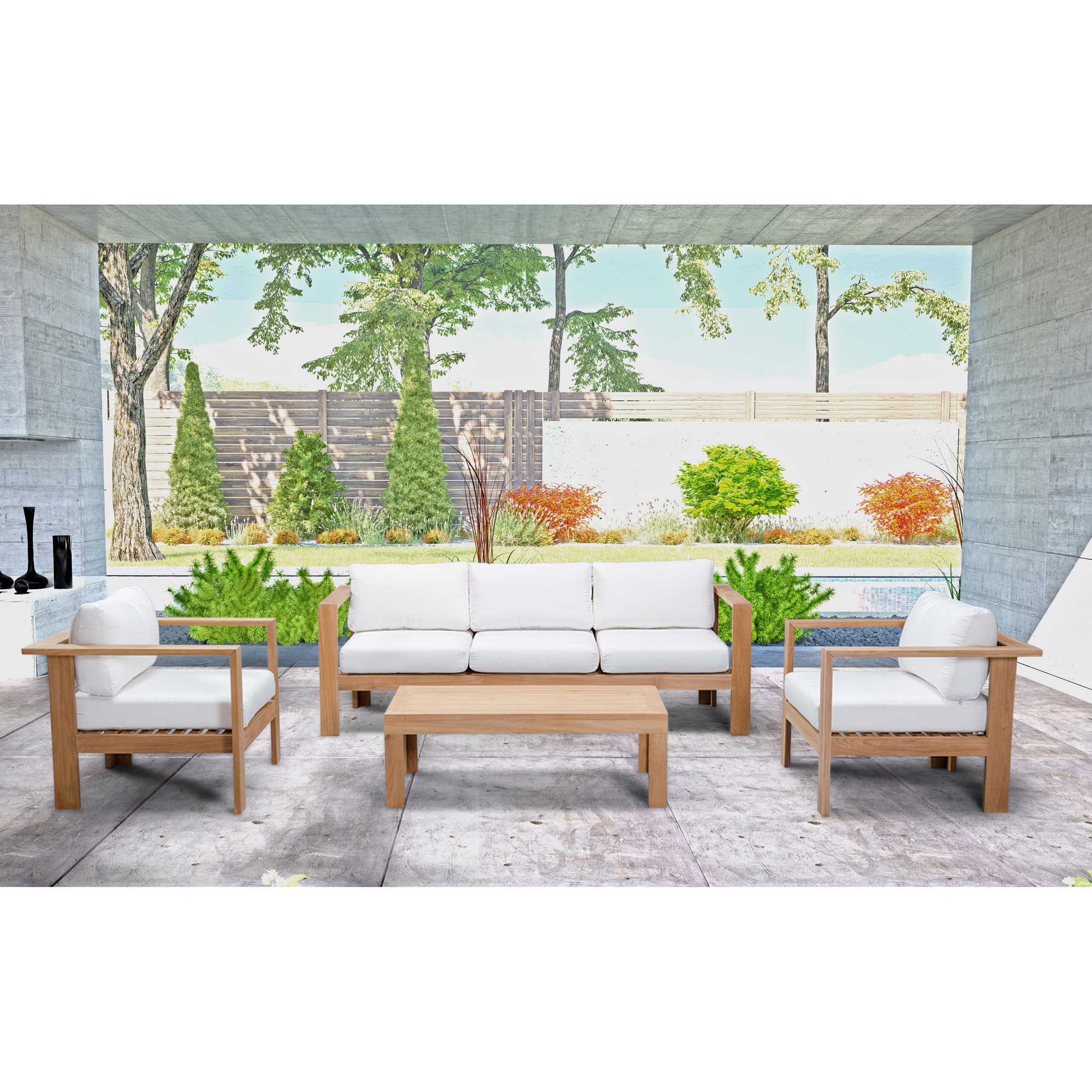 Sonoma 4 Piece Teak Outdoor Seating Group with Sunbrella® Cushions, Canvas Natural Sunbrella® Canvas