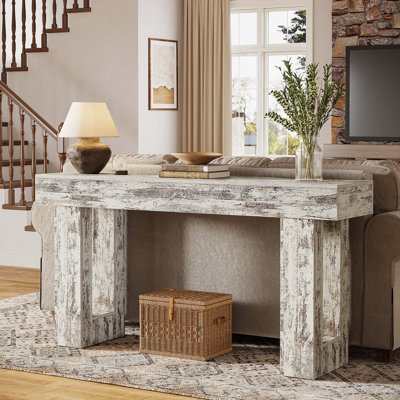 Console 63 po, canapé rectangulaire en bois naturel, console décorative rectangulaire pour entrée, couloir et salon (blanc vieilli)