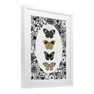 Floral Butterfly Lineup Framed Print Under Glass, design by Dan Meneely