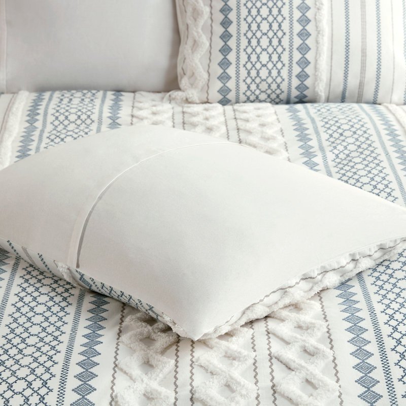 Ensemble d'édredon en coton avec chenille blanc / bleu marine, Édredon double / double