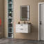Armoire de meuble-lavabo 31,5 "avec lavabo, armoire flottante murale avec ligne décorative, système de fermeture en douceur, 2 très grands tiroirs, bois massif, pour salle de bain blanc