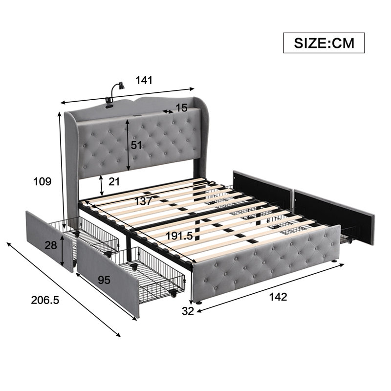 Aydree Upholstered Storage Bed, Double (4'6)