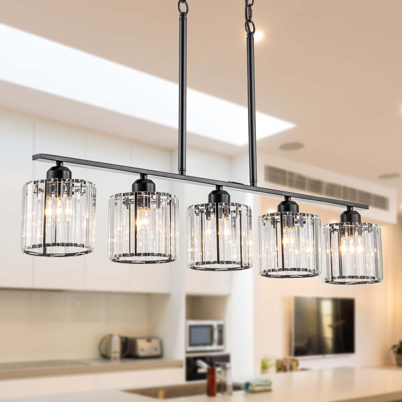 5-Light Glass Crystal Kitchen Island Pendant, Black