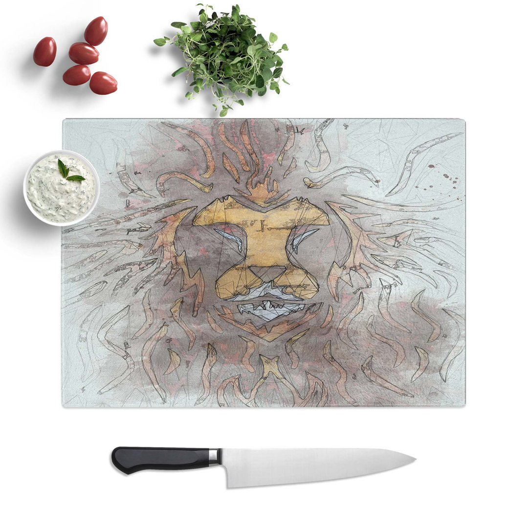 Glass Lion Art in Abstract Chopping Board