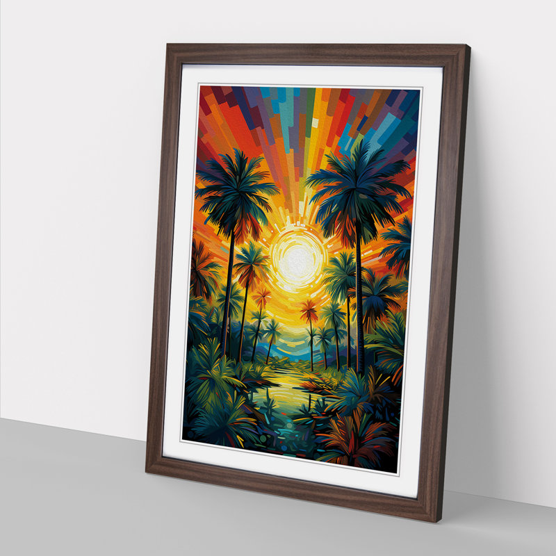 Palm Tree Orphism No.2 - Single Picture Frame Print on Wood, Walnut Framed, 34cm H x 25cm W