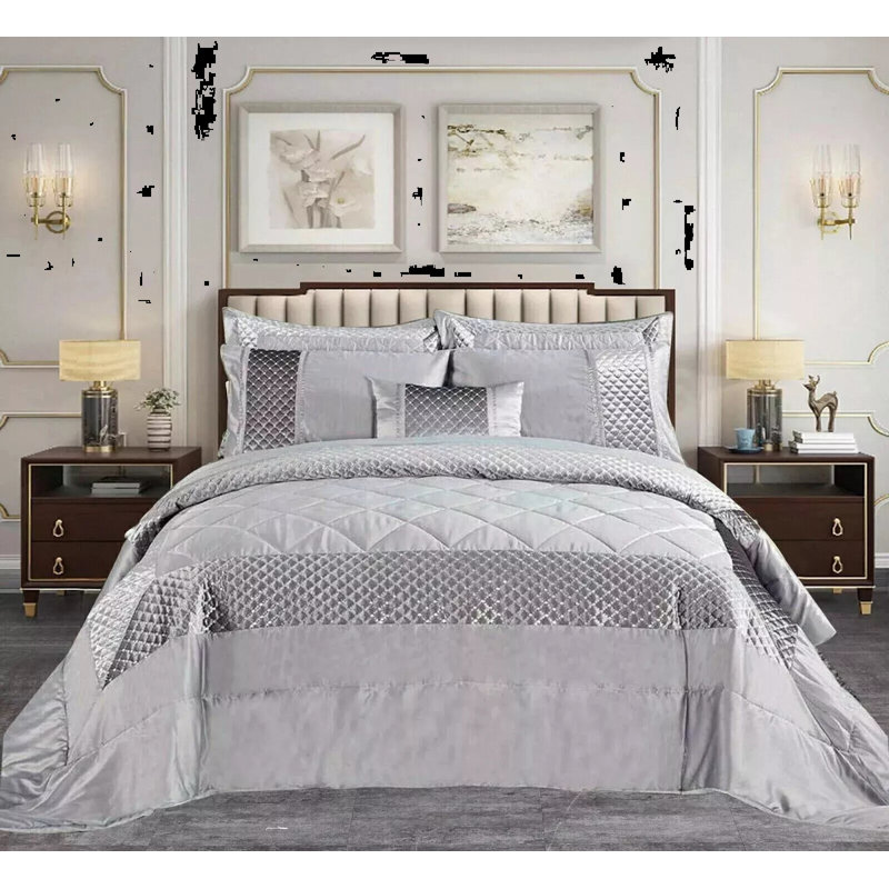 Polyester Bedspread with Pillow Shams Included, Double Bedspread + 2 Standard Shams, Silver Grey