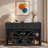Sideboard Buffet Cabinet With Sliding Barn Door, 3 Drawers, Adjustable Shelves, Metal Mesh And Aluminum Handles-350688321