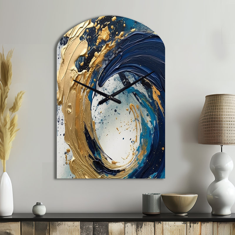 Horloge murale en métal bleu foncé et doré VI - Abstract Abstract, Grand