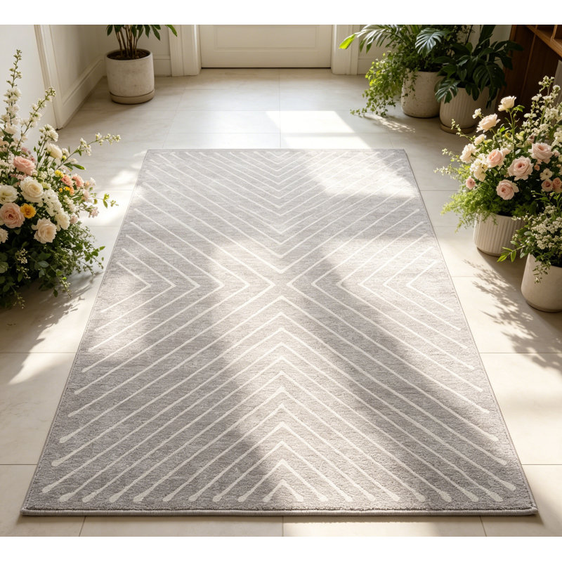 Tapis lavable lxt-Modern, Light Grey/White, Rectangle 10' x 13'