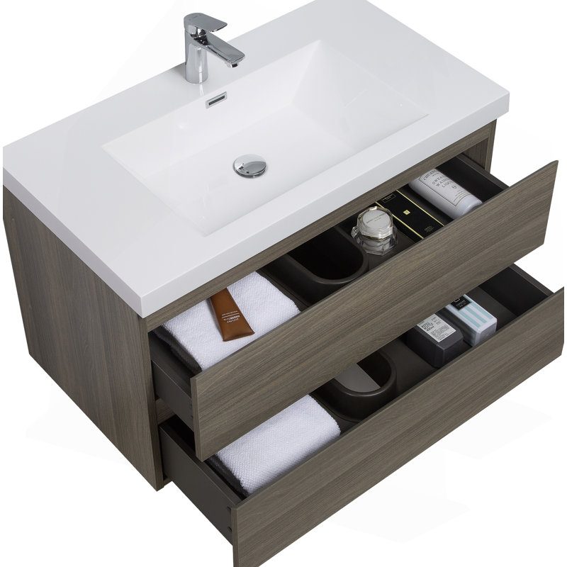 Meuble-lavabo flottant avec lavabo, solution de rangement mural pour salle de bain moderne, avec tiroirs à fermeture en douceur et comptoir de qualité supérieure