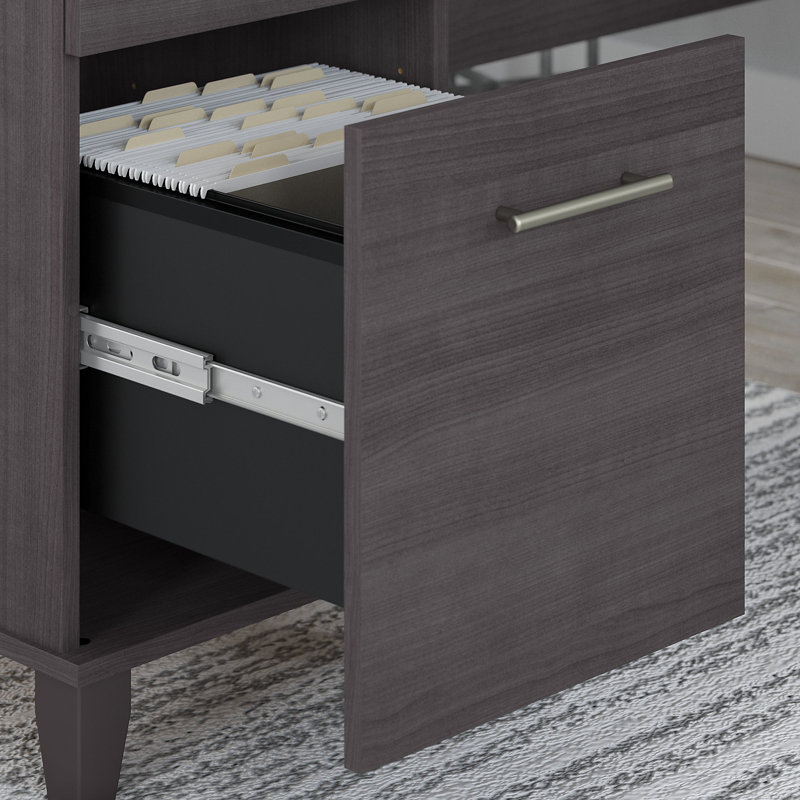 Ensemble de bureau d'ordinateur en L 3 pièces avec rehausse Magomed, Gris orage