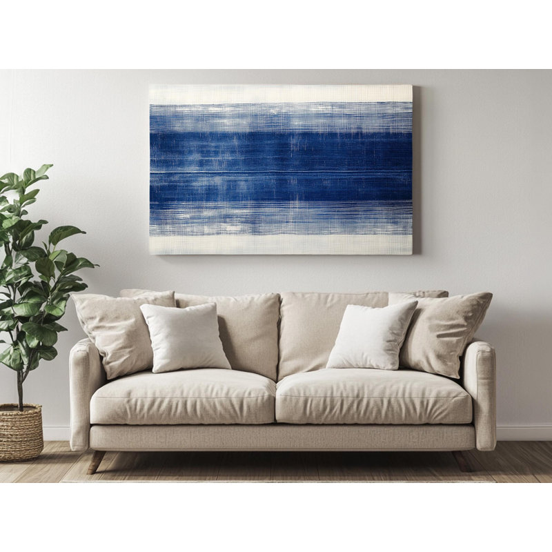 «Blue and White Brush Strokes» sur reproduction d'art sur toile de haute qualité - décoration murale fabriquée à la main - art élégant - cadeau - reproduction murale, reproduction de peinture