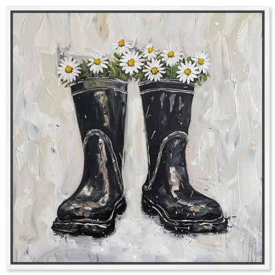 Rainboots And Daisies Chic Farmhouse Wall Art by Art Remedy