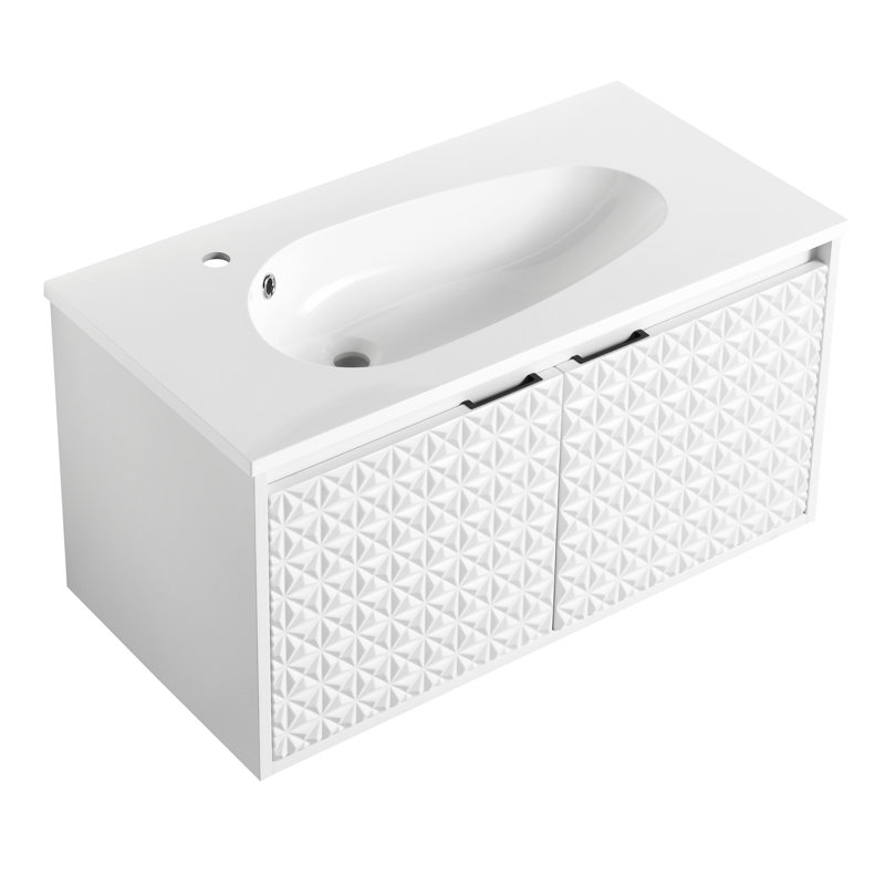Lavabo de salle de bain en résine 36 po à trou unique en résine blanc brillant de 29,7 lb, sans armoires ni ensemble de drain, évier blanc, livres seulement, ensemble d'unités de drainage de robinet