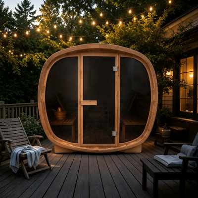 Sansheng® 4 Person Premium Spliced Red Cedar Outdoor Sauna Room With Tinted Glass Door (62.9*81.1*78.7in)