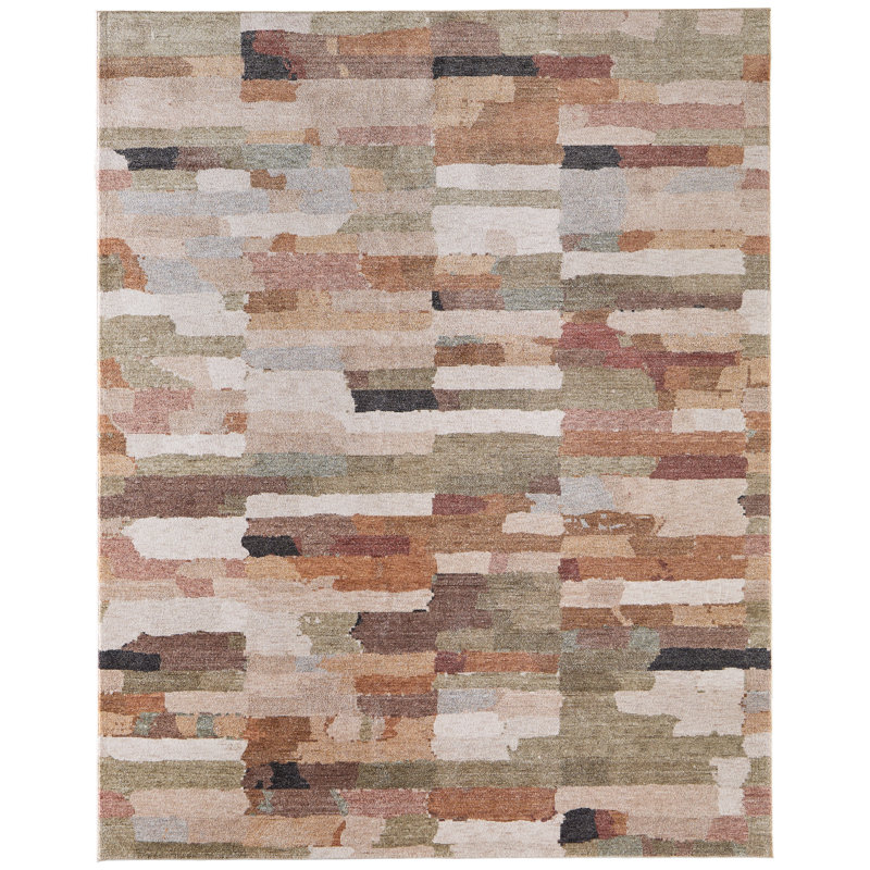 Tapis brun à motif abstrait moderne Pearson, Rectangle 5 pi x 7 pi 6 po