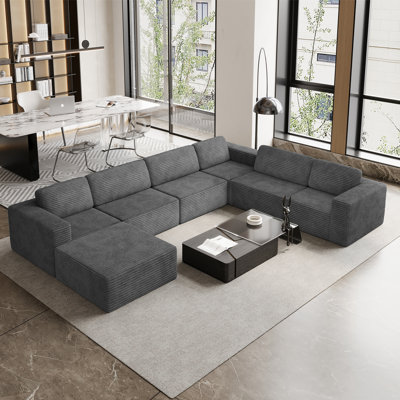 Modular Oversized 404Cm 6-Seater Right-Facing L-Shaped Corduroy Sofa, No Assembly Required   