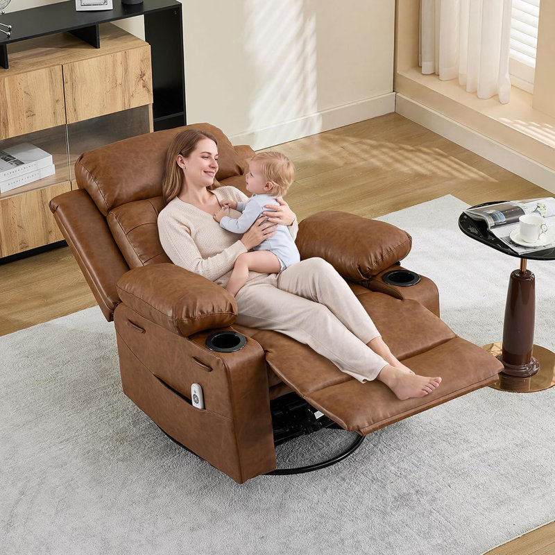 Fauteuil inclinable pivotant surdimensionné à 360°, manuel, en polyuréthane brun, 54 pouces, PU1