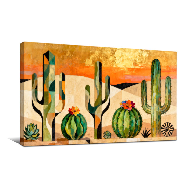 «Plants & Flowers Desert Cactus Sunset», reproduction d'art, H 16 po x l 32 po