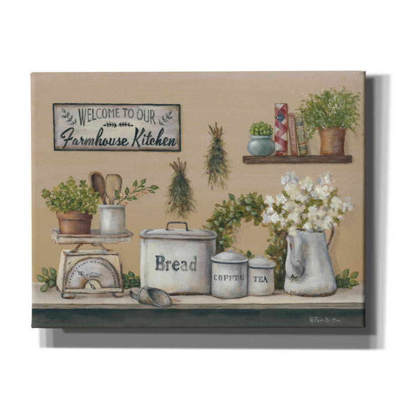«Garden Farmhouse Kitchen» par Pam Britton, art mural sur toile, H 26 po x l 34 po x P 1,5 po
