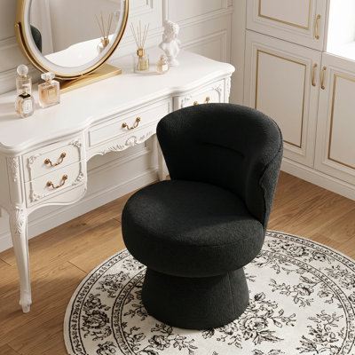 Meuble-lavabo pivotant noir avec tabouret de maquillage rond à dossier courbé pour chambre et coiffeuse Black Boucle