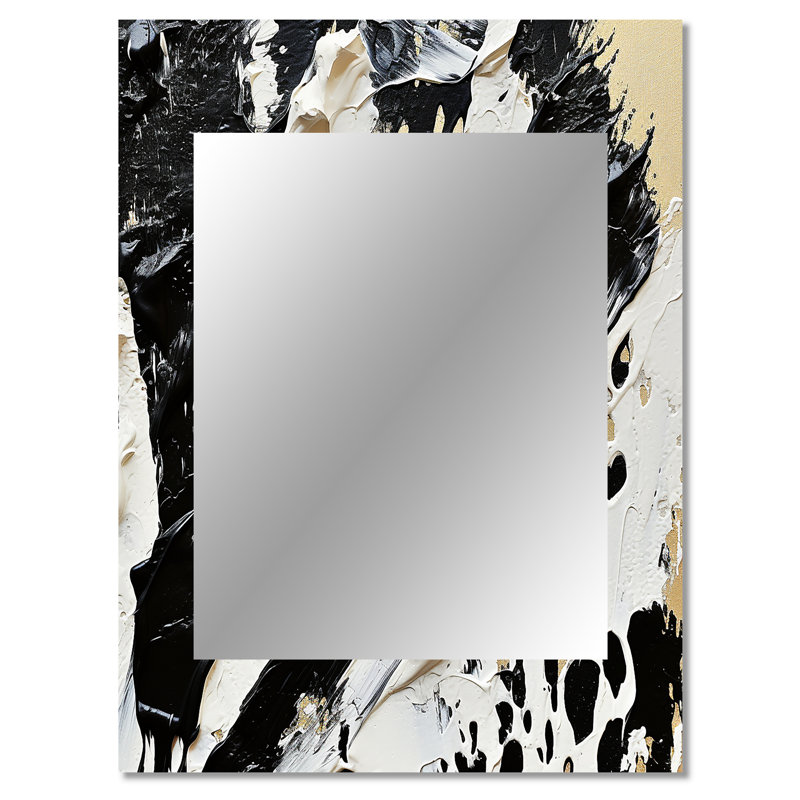 Black And White Paint Stroke Fight - Abstract Shapes Large Wall Mirror, White Decorative Mirror, Printed Metal Art, 40" x 30"
