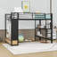 Lit mezzanine en métal avec tiroirs de rangement, armoire ouverte et tablette-1640513052