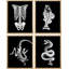 Squelette humain, os de dinosaures, poissons et serpents, noir et blanc, impression sur papier, 4 pièces-97770296-97770301