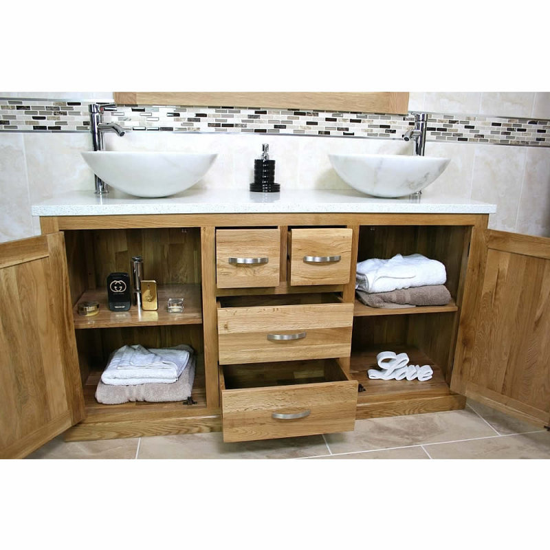 Deleo 1430 mm Freestanding Double Vanity with Vessel Stone Basin, White