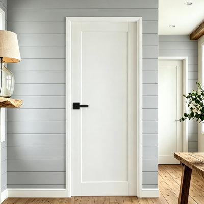 White Solid Core 1 Panel Shaker Pantry Door Slab – Interior MDF Door With Black Lever Handle