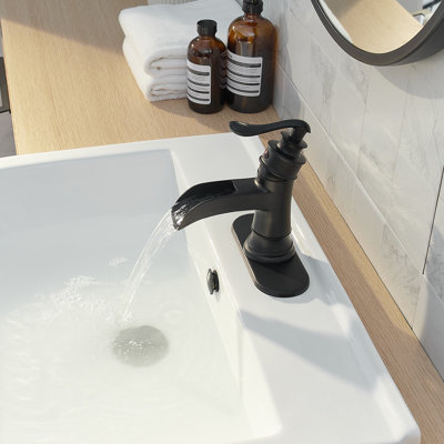 SoftStream Waterfall Matte Black Single Hole, Single Handle With Drain Assembly & Deck Plate