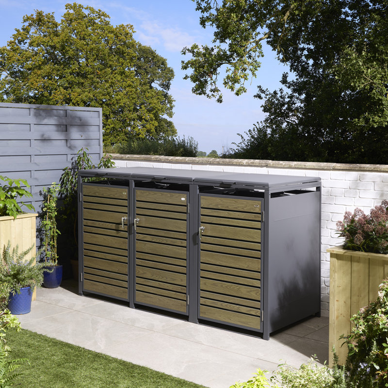 Metal Triple Bin Store, Oak