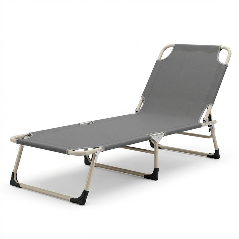 Lit de camping pliant gris Comfort, lit d'invité pliant portable, idéal pour la détente en plein air, les vacances et le camping