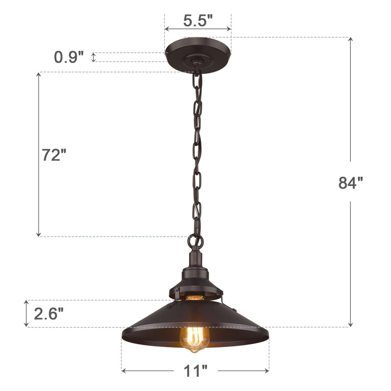 Luminaire suspendu en forme de cône à 1 lumière Hyattsville, Bronze huilé, Bronze huilé