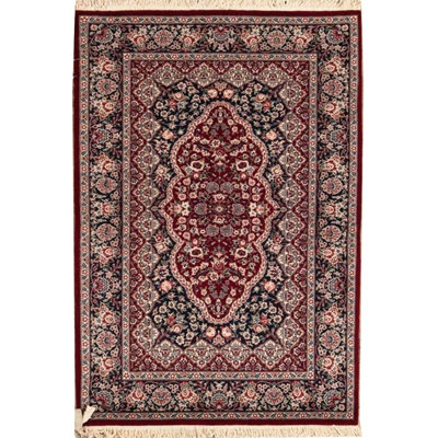 Tapis vin et bleu marine de haute qualité noué à la main