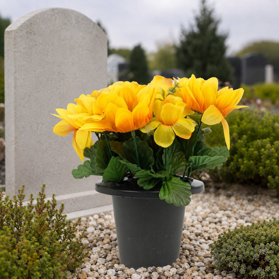 Artificial Silk Flower Grave Pot Memorial - Cemetery Graveside Tribute