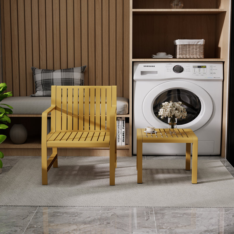 2 Piece Indoor/Outdoor Furniture Patio Chair And Coffee Table Set, Yellow