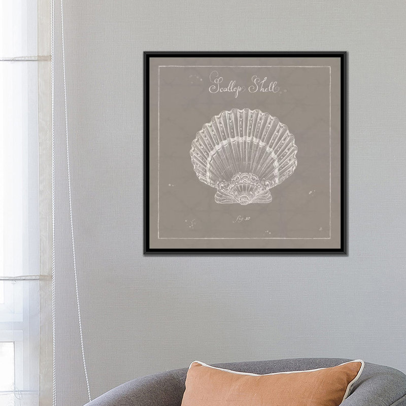 «Underwater Life in Greige XV», impression sur toile, H 18 po x l 18 po x P 1,5 po, Toile avec cadre noir, Pas de tapis