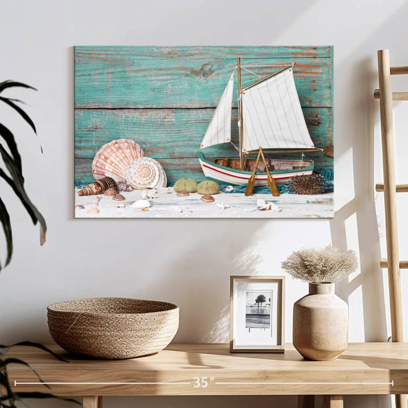 Sailboat and seashells Aletra, H 16 po x l 24 po