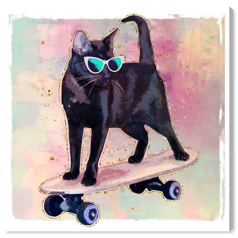 Cat wall Decorations - Skater Cat On Canvas Graphic Art