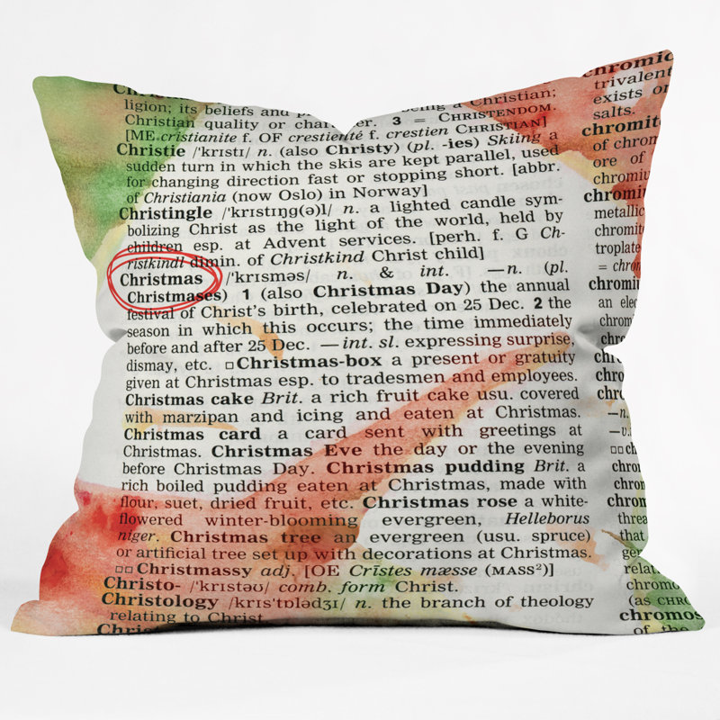 Coussin décoratif d’art dictionnaire de noël, 20 po x 20 po