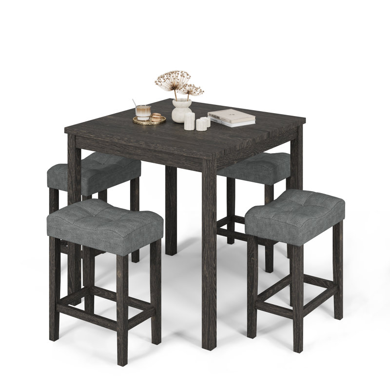 Deairra 5-Piece Counter Dinner Height Table Set, Indoor Modern Rectangular Dining Table Furniture Set for Kitchen, 35 inch Dining Table with 4 stools